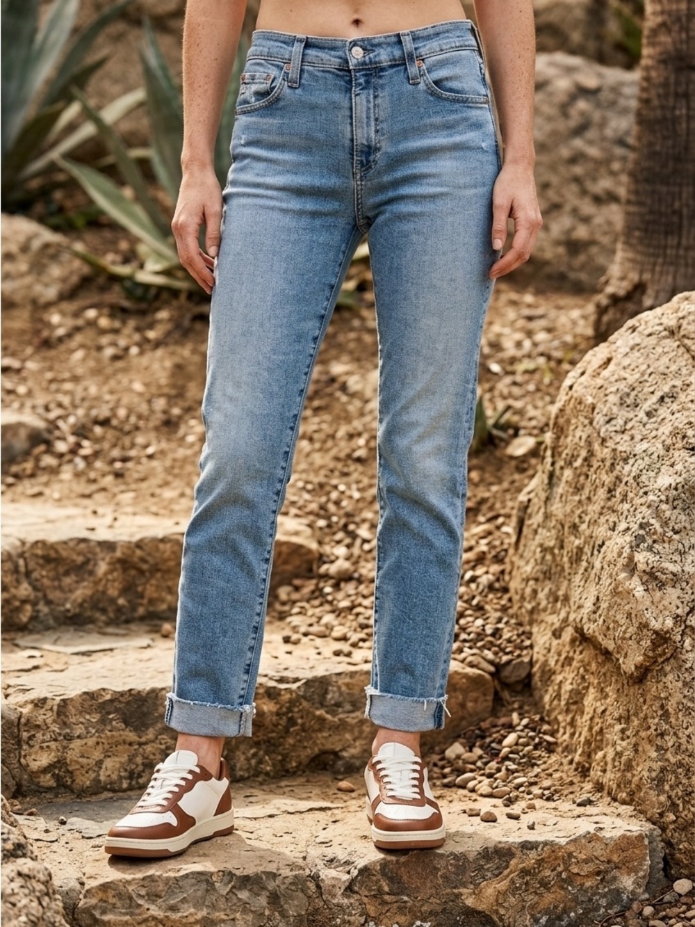 AG Adriano Goldschmied Light Blue Ag-Ed Mari Cropped High Rise Straight Jeans